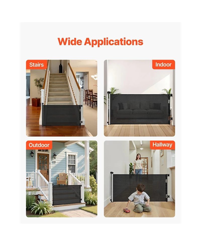 Ruie Retractable Mesh Dog Gate 31.3 inches Tall Extends to 56.3 in Wide