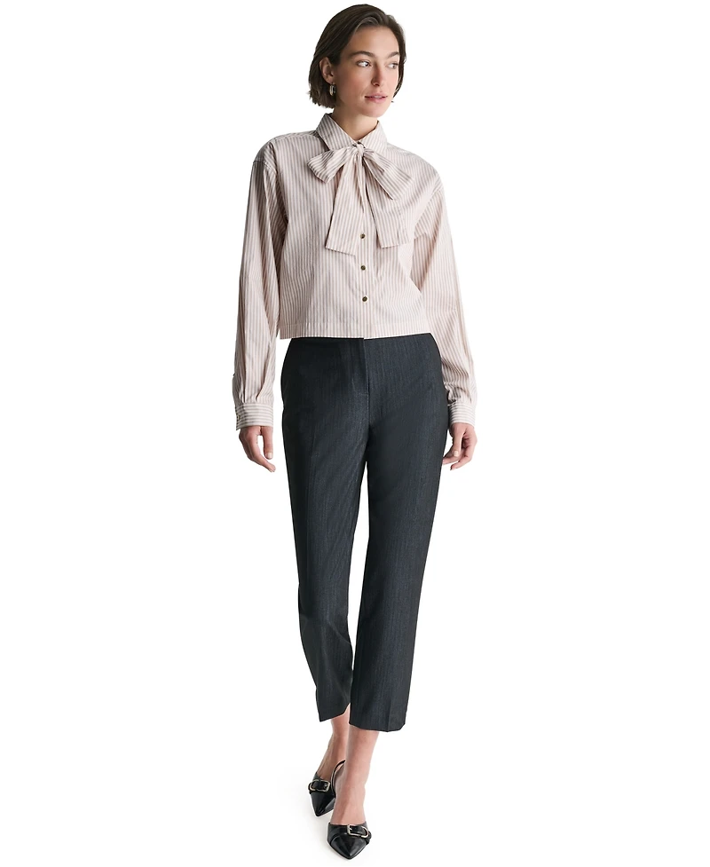 Bcbg Women's Cotton Collared Tie-Neck Blouse