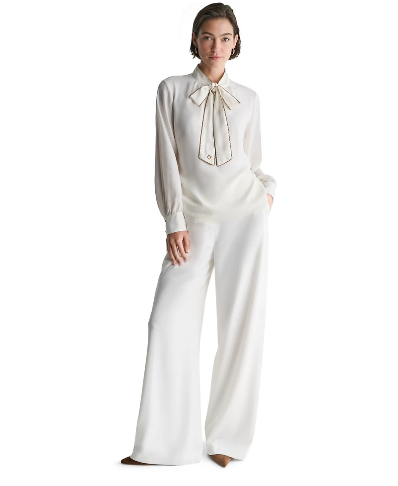 Bcbg Women's Tie Neck Long-Sleeve Blouse
