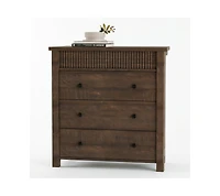 homfan 3 Drawer Dresser for Bedroom Nightstand, Fluted Wooden Chest, Walnut End Table for Hallway Living Room