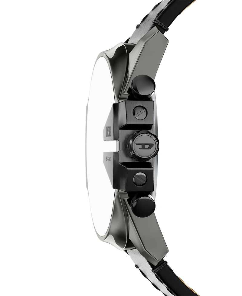 Diesel Men's Mega Chief Slim Quartz Chronograph Black Leather Watch 48mm