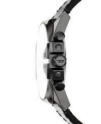 Diesel Men's Mega Chief Slim Quartz Chronograph Black Leather Watch 48mm