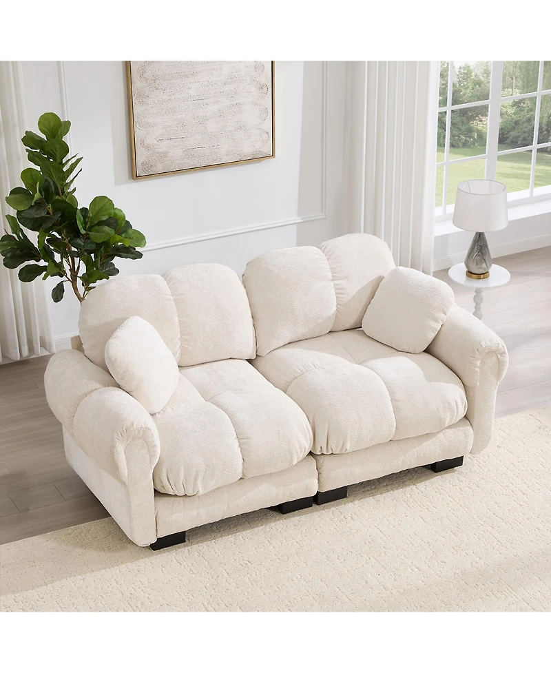 Boyel Living Chenille Cloud Loveseat Sofa with Exquisite Pillows Soft Padded Armrests Stylish Petal Design Fits Rooms and Bedrooms