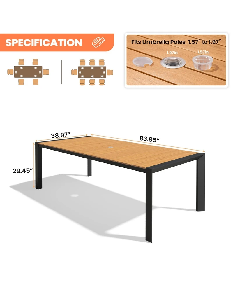 Pellebant Premium Outdoor Patio Aluminum Rectangular Dining Table with Umbrella Hole