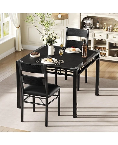 homfan Dining Set for 2 – Wood Table with 2 Upholstered Chairs, Corner Protector, Compact for Kitchen and Apartment