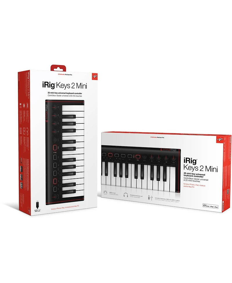 Ik Multimedia iRig Keys 2 Mini Usb 25 Velocity-Sensitive Mini-Key Midi Keyboard for iPhone, iPad, Android and Mac/Pc
