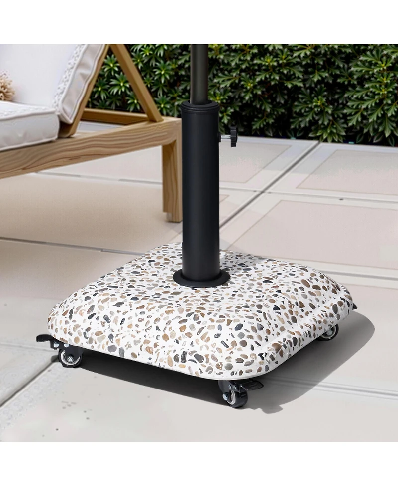 Pellebant Outdoor Patio Square Umbrella Base Stand Concrete-cobble Finish Swivel Wheels Adjustable Knob