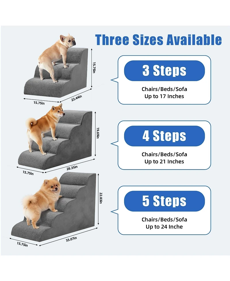 Zeny Staircase ramps designed for small dogs and cats, high-density foam curved pet steps