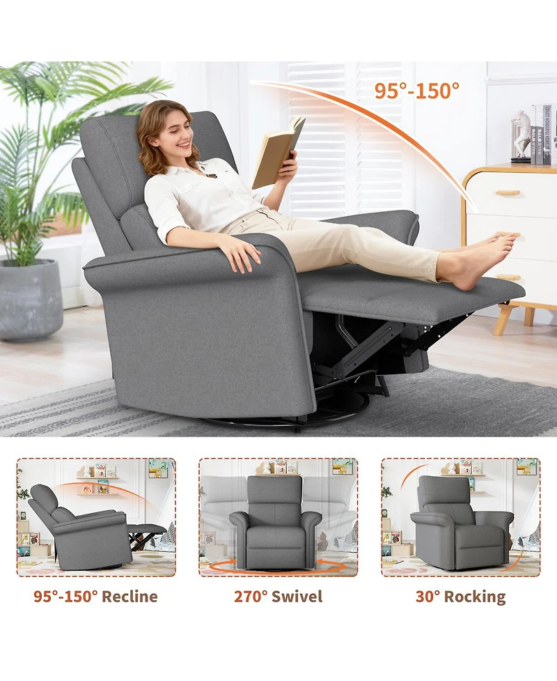 Streamdale Furniture 270degree Swivel Rocker Recliner Chair for Nursery and Living Room