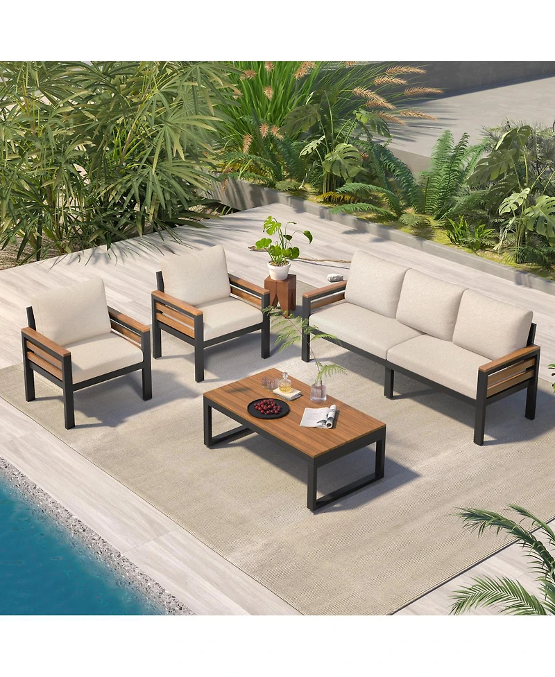 Streamdale Furniture 4-Piece Outdoor Sofa Set with Acacia Wood and Coffee Table
