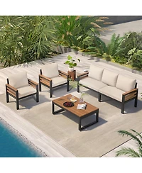 Streamdale Furniture 4-Piece Outdoor Sofa Set with Acacia Wood and Coffee Table
