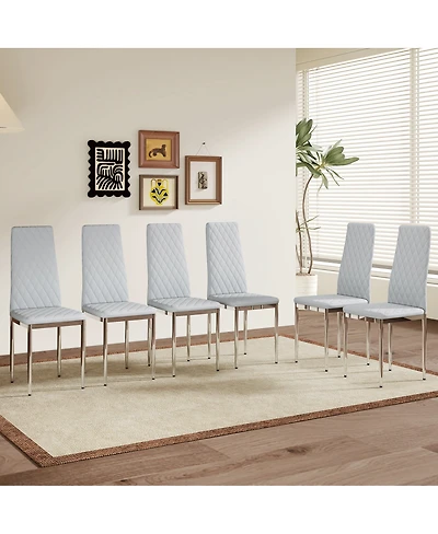 Streamdale Furniture Modern Style Dining Chairs Set of 6 Light Pu with Metal Legs