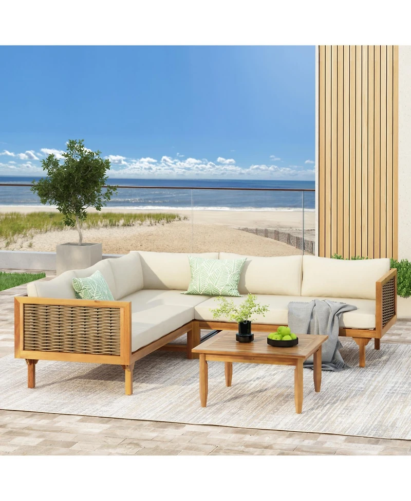 Streamdale Furniture Acacia Wood Sectional Seating Group with Cushions