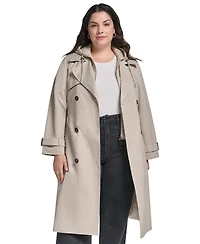 Dkny Women's Double Breasted Belted Trench with Hooded Bib Coat