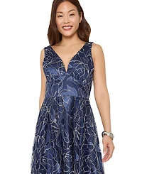 Tahari Asl Women's Floral Metallic Soutache A-Line Midi Dress