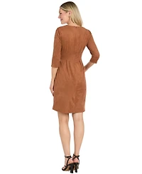 R & M Richards Women's Suede 3/4-Sleeve Faux Wrap Dress