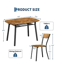homfan 5 Piece Dining Table Set for 4, 43.3-Inch Kitchen and Chairs of 4 with Storage Rack, Mdf Square Room