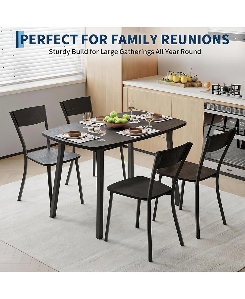 homfan 5 Dining Table Set, 43 Inch Kitchen and Chairs, Square Set with Rounded Corners
