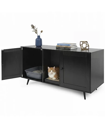 Ruie Double Cat Litter Box Enclosure for 2 Cats with Scratching Pad