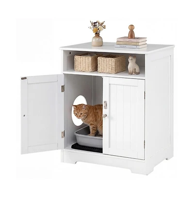 Ruie Hidden Cat Litter Box Enclosure Furniture Washroom with Side Table Top