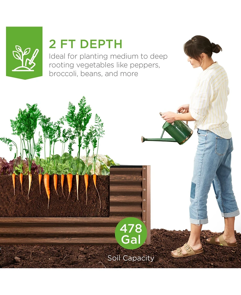 Best Choice Products 8x4x2feet Outdoor Metal Raised Garden Bed for Vegetables Flowers Herbs