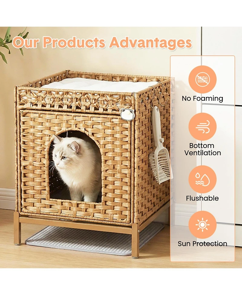 homfan Rattan Cat Litter Box Enclosure