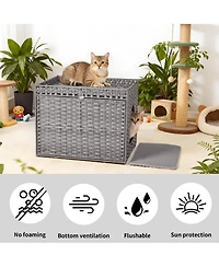 homfan Rattan Cat Litter Box Cabinet – Large Hidden Enclosure with Mat and Barrier, Handwoven Boho Style Furniture with Lightweight Metal Frame