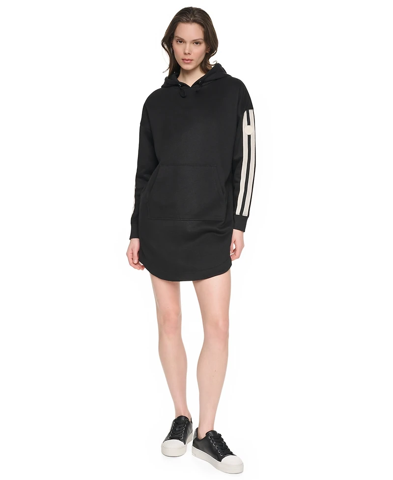 Dkny Sport Women's Textured Tape Logo Shirt Tail Hem Hoodie Dress