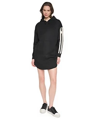 Dkny Sport Women's Textured Tape Logo Shirt Tail Hem Hoodie Dress