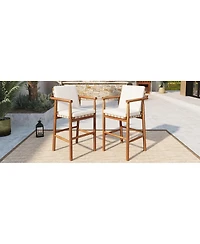 Streamdale Furniture Outdoor Acacia Wood Counter Height Bar Stools with Cushions, Set of 2