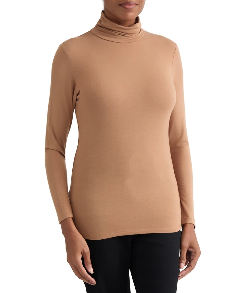 Jones New York Women's Shirred Turtleneck Long-Sleeve Top