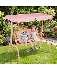 Costway Kids Patio Swing,2-Seater Outdoor Porch Swing Lounge Chair with Adjustable Canopy