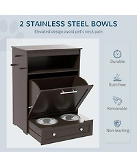 Ruie Pet Feeder Station Storage Cabinet with Raised Dog Bowls and Side Hooks