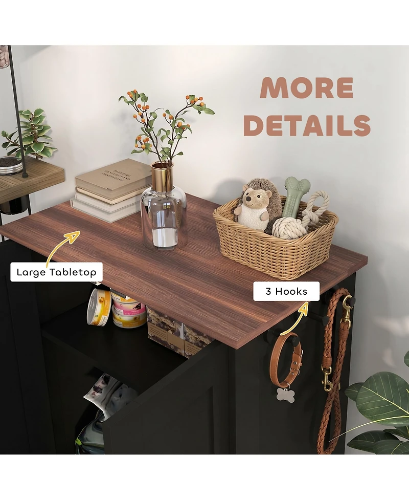 Ruie Dog Feeding Station Cabinet with Hidden Raised Bowls and Adjustable Panel