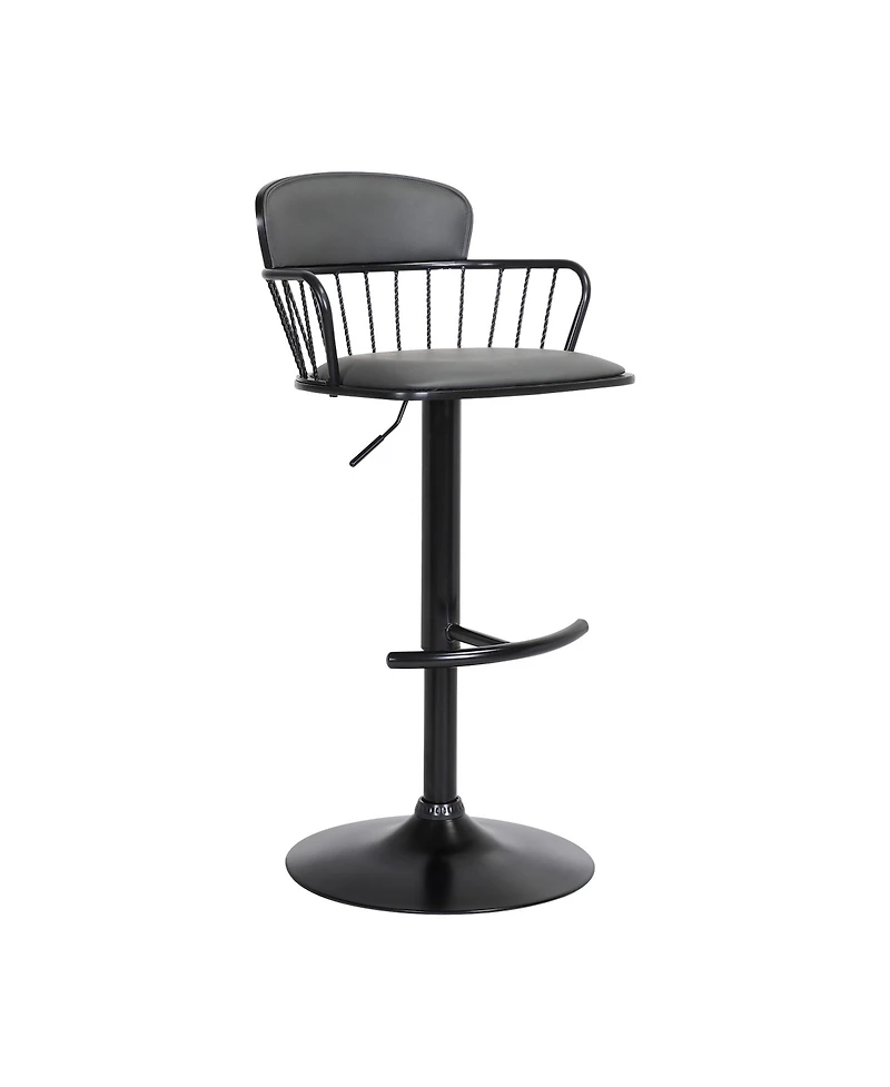 Clihome Leather Adjustable Bar Stool with Metal Backrest, Modern Swivel Counter Height Chair, Metal Base Kitchen Stool