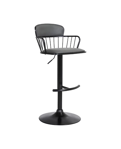 Clihome Leather Adjustable Bar Stool with Metal Backrest, Modern Swivel Counter Height Chair, Metal Base Kitchen Stool