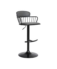 Clihome Leather Adjustable Bar Stool with Metal Backrest, Modern Swivel Counter Height Chair, Metal Base Kitchen Stool