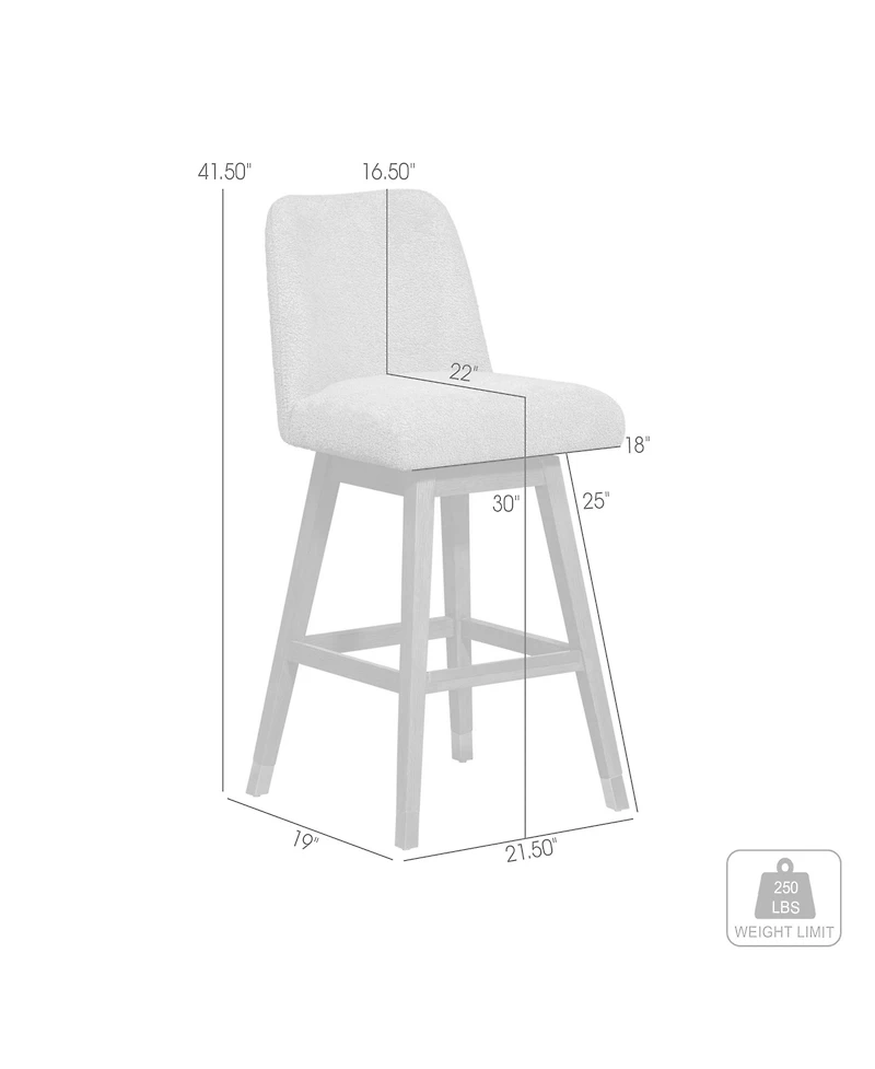 Clihome Fabric Bar Stool, Modern Upholstered Counter Height Chair, Wood Leg Kitchen Island Stool