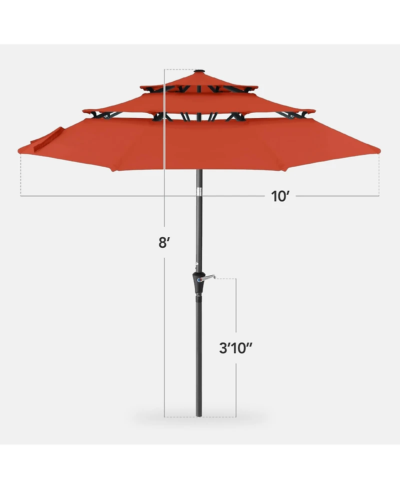 Best Choice Products 10 Feet 3-Tier Patio Umbrella, Market Sun Shade with Tilt Adjustment and Easy Crank