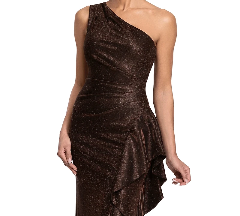 Xscape Women's One-Shoulder Glitter Long Dress