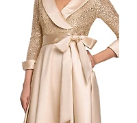 Xscape Women's Sequined Tuxedo Belted Ball Gown