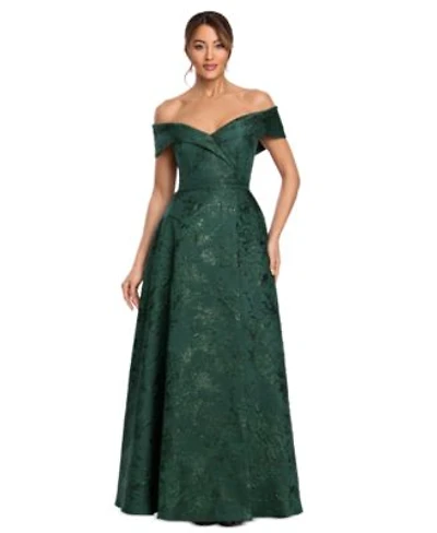 Xscape Womens Metallic Brocade Off The Shoulder Gown
