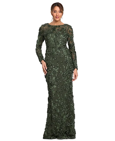 Xscape Women's Long Sleeve Rose Flower Dress