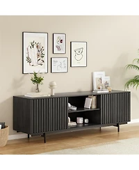 Clihome Mid Century Modern Wood Entertainment Center Tv Stand with Storage and Shelf