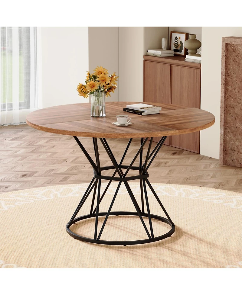 Streamdale Furniture 47.3" Modern Industrial Circular Walnut Dining Table for 4-6