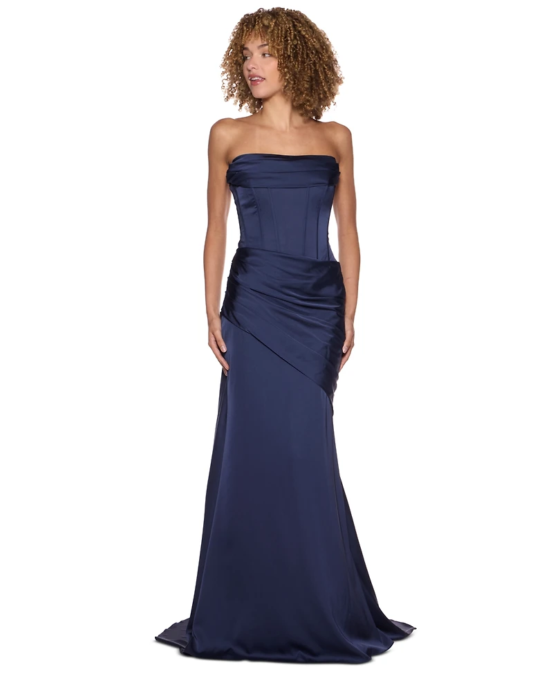 B Darlin Women's Strapless Front Drape Neck Ball Gown