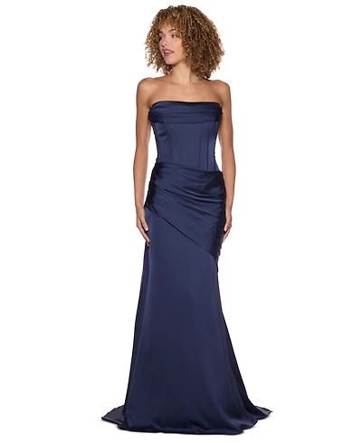 B Darlin Women's Strapless Front Drape Neck Ball Gown