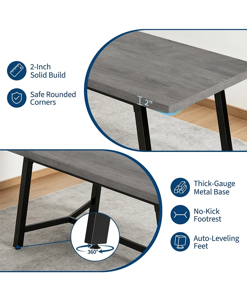 homfan Rectangular Wood Dining Table - 71" Modern Rustic Farmhouse Table with Curved Anti-Collision Edge and Recessed Footrest, Seats 6-8