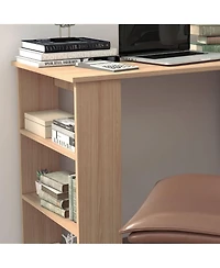 Homcom L Shaped Corner Desk, 360 Degree Rotating Home Office Desk with Storage Shelves, Writing Table Workstation, Maple