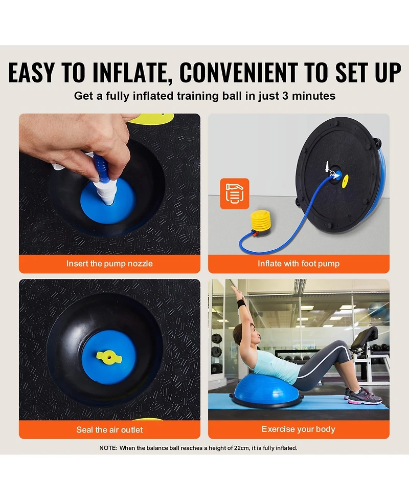 Vevor 23" Half Exercise Ball Trainer Yoga Balance Stability Ball Resistance Band